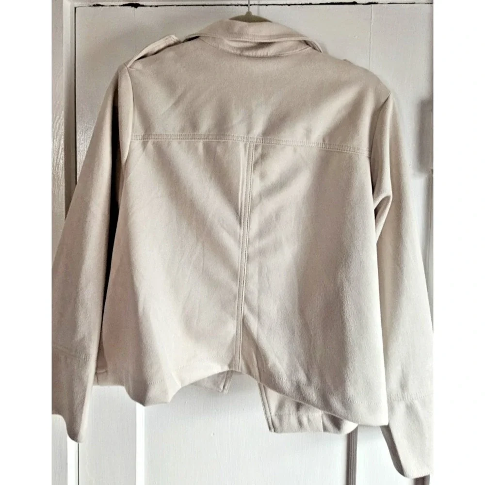 NWT Philosophy woman Sz 1X cream faux leather suede‎ open front moto jacket